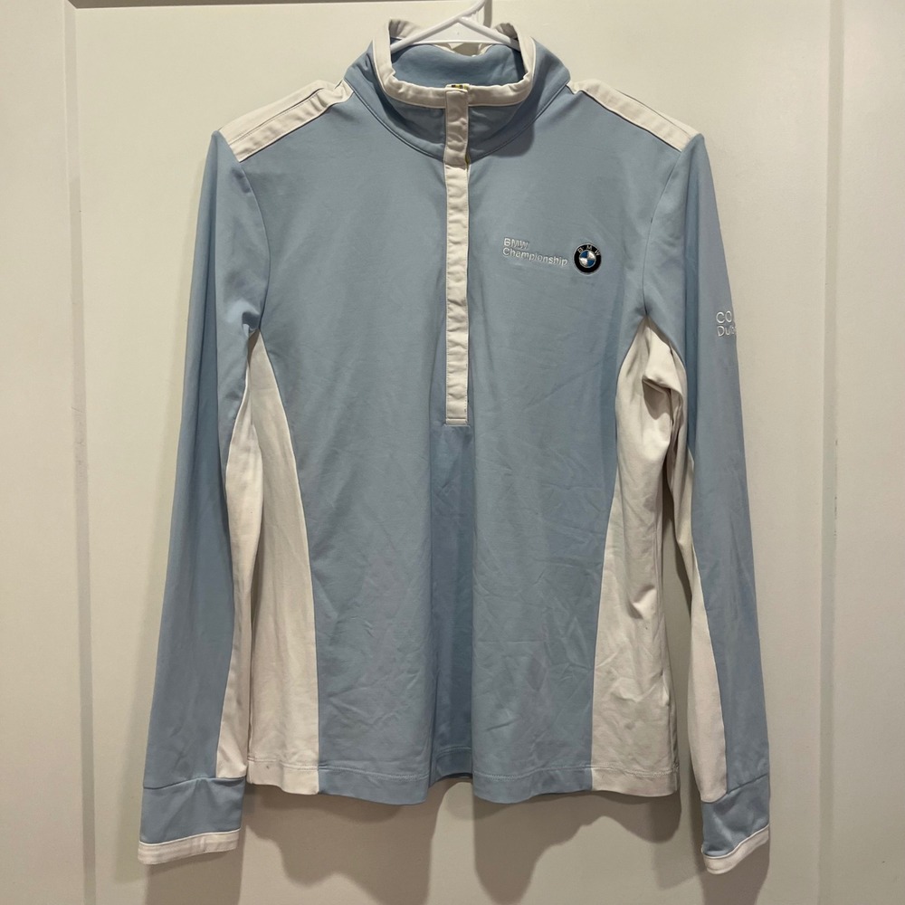 Greg Norman BMW Championship Golf Pullover Womens Medium Blue White 1/4 Zip